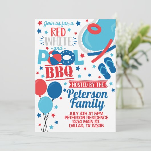 Uitnodiging van de BBQ-partij op 4 juli (Staand voorkant)