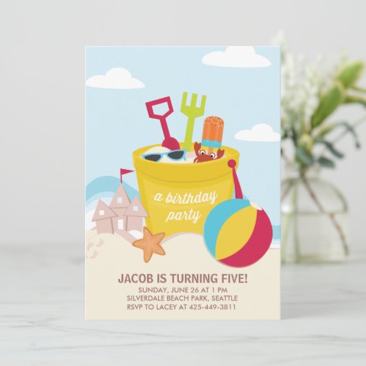 Uitnodiging van de "Beach Party"-Kind (Staand voorkant)