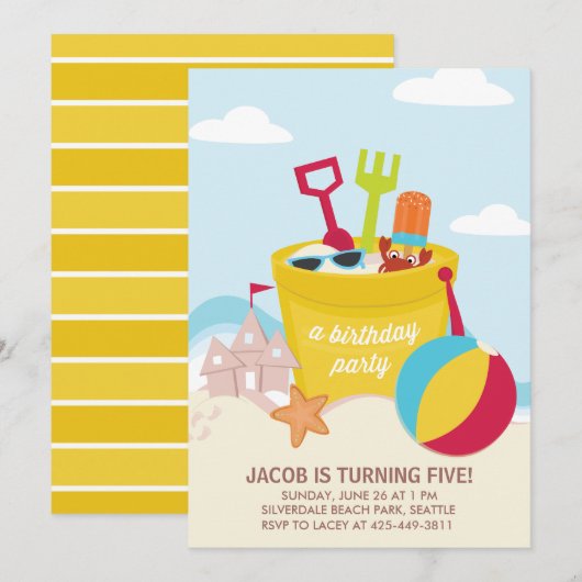 Uitnodiging van de "Beach Party"-Kind (Voorkant / Achterkant)