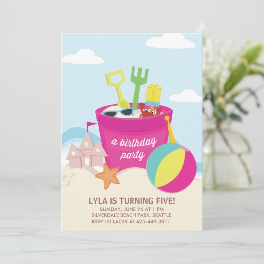Uitnodiging van de "Beach Party"-Kind (Staand voorkant)