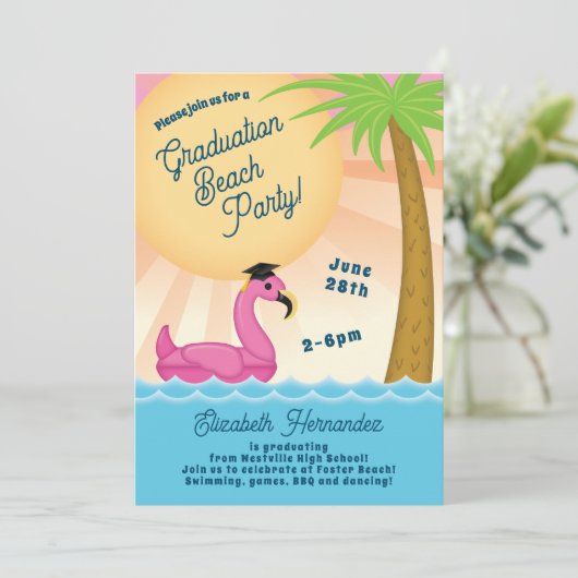 Uitnodiging van de beach pool Graduation Party (Staand voorkant)