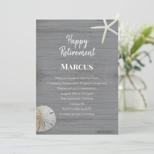 Uitnodiging van de beach Shells Retirement Party (Staand voorkant)