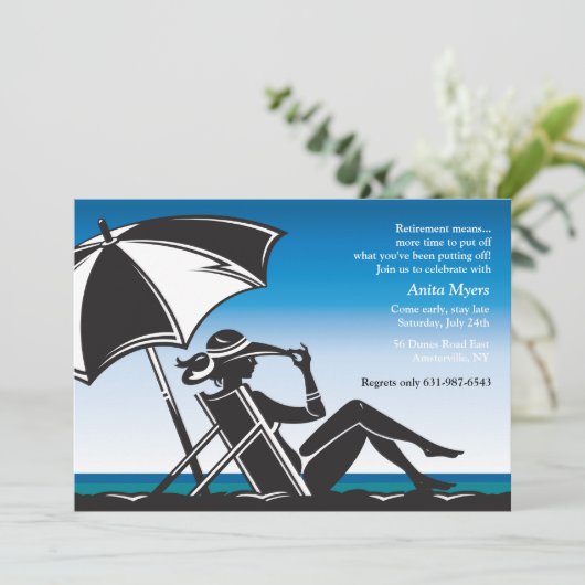Uitnodiging van de Beachside Retirement Party (Staand voorkant)
