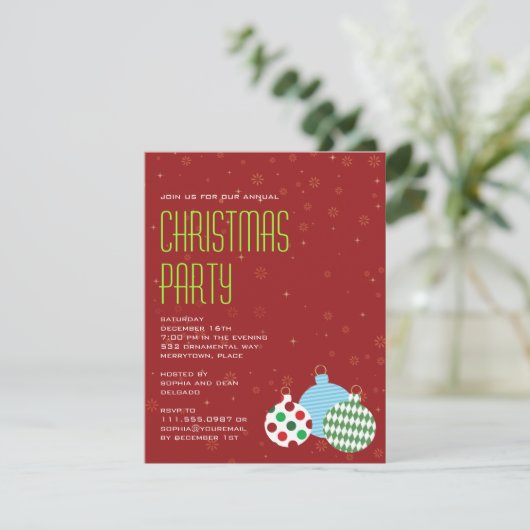 Uitnodiging van de befaamde Ornaments Party (Staand voorkant)