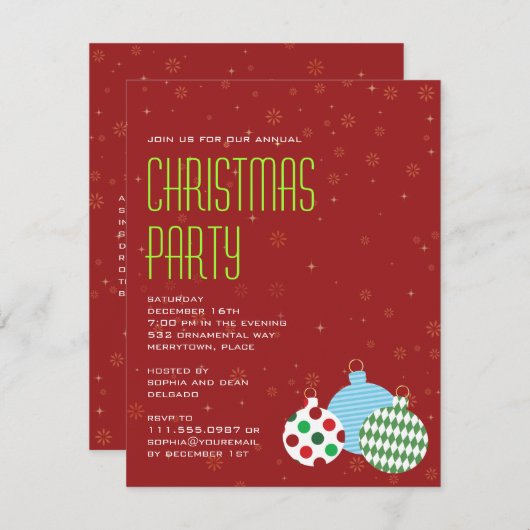 Uitnodiging van de befaamde Ornaments Party (Voorkant / Achterkant)