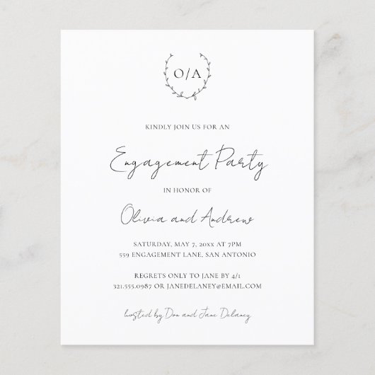 Uitnodiging van de begrotingspartij Monogram (Voorkant)