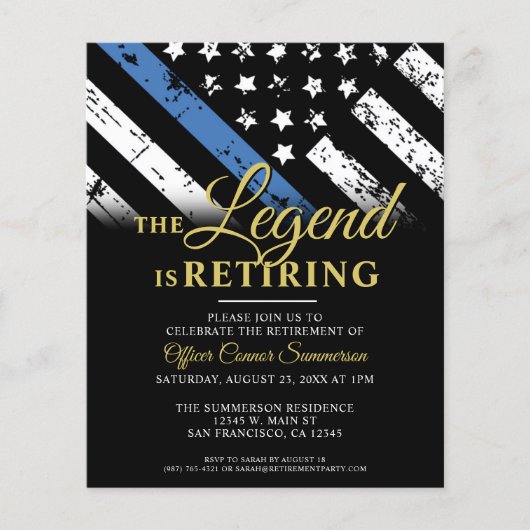 Uitnodiging van de begrotingspolitie Blue Retireme (Voorkant)