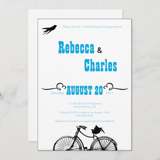 Uitnodiging van de Bicycle Engagement Party (Voorkant / Achterkant)