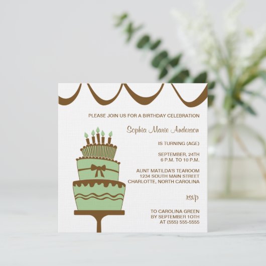 uitnodiging van de Birthday Cake Party (Staand voorkant)