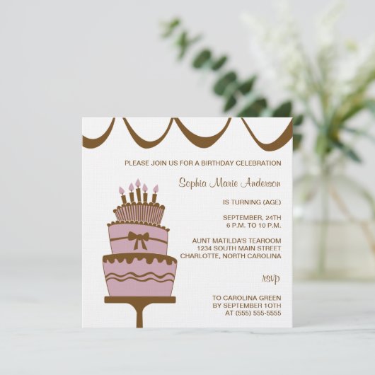  uitnodiging van de Birthday Cake Party (Staand voorkant)