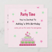 uitnodiging van de Birthday Cake Party (Voorkant / Achterkant)