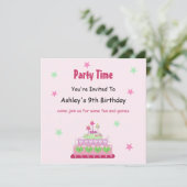 uitnodiging van de Birthday Cake Party (Staand voorkant)