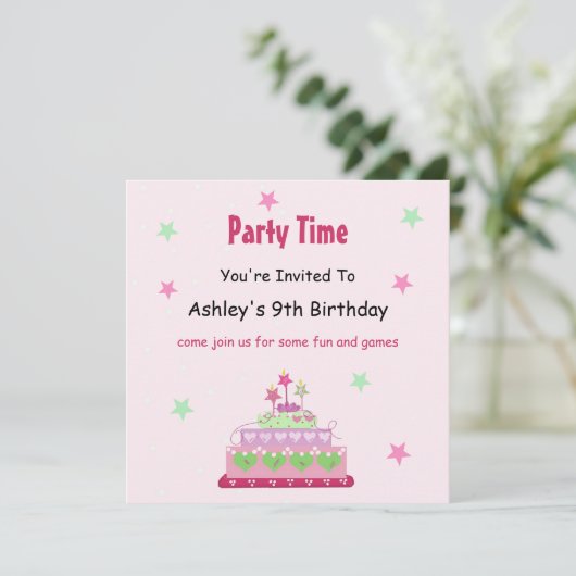 uitnodiging van de Birthday Cake Party (Staand voorkant)