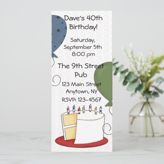 uitnodiging van de Birthday Cake Party (Staand voorkant)