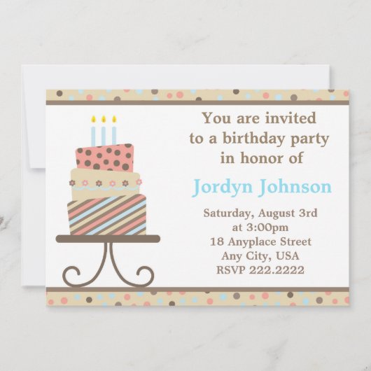 uitnodiging van de Birthday Cake Party (Voorkant)