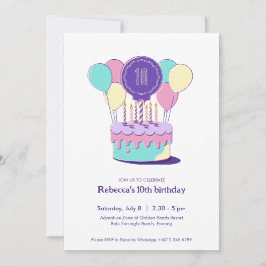 uitnodiging van de Birthday Cake Party (Voorkant)