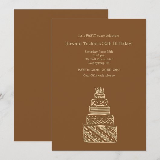 uitnodiging van de Birthday Cake Party (Voorkant / Achterkant)