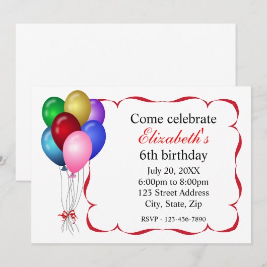 Uitnodiging van de Birthday-partij (Voorkant / Achterkant)