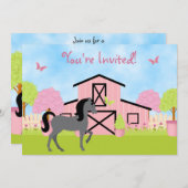  uitnodiging van de Birthday-partij bij Barn Horse (Voorkant / Achterkant)