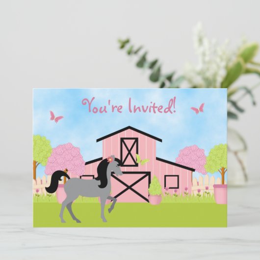  uitnodiging van de Birthday-partij bij Barn Horse (Staand voorkant)