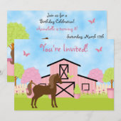  uitnodiging van de Birthday-partij bij Barn Horse (Voorkant / Achterkant)