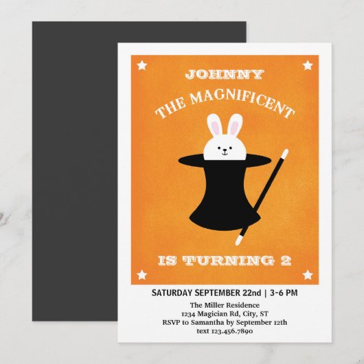 Uitnodiging van de Birthday-partij van de Magiciër (Voorkant / Achterkant)