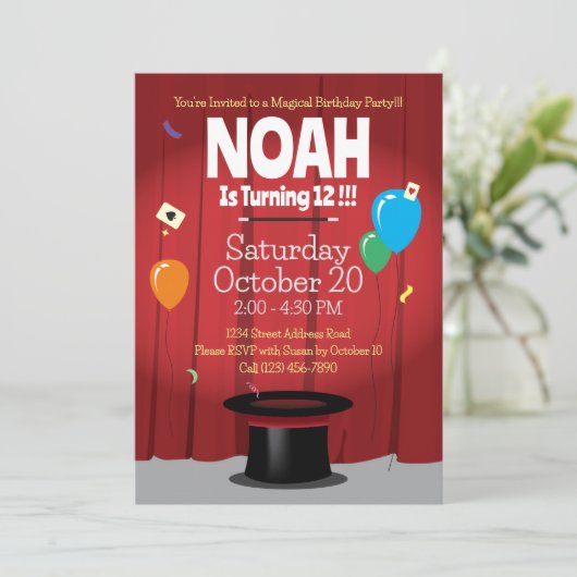 Uitnodiging van de Birthday-partij van het Magic S (Staand voorkant)
