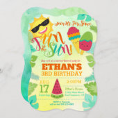 Uitnodiging van de Birthday Party - Pool / Tropisc (Voorkant / Achterkant)