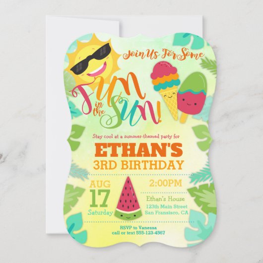 Uitnodiging van de Birthday Party - Pool / Tropisc (Voorkant)