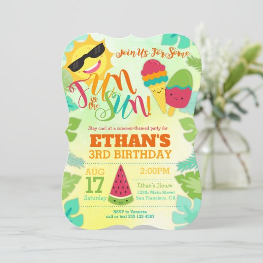 Uitnodiging van de Birthday Party - Pool / Tropisc (Staand voorkant)