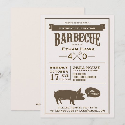 Uitnodiging van de Birthday Party van BBQ (Voorkant / Achterkant)