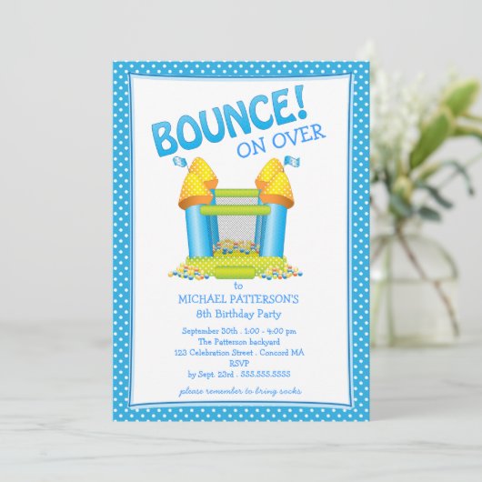 Uitnodiging van de Birthday Party van Bright Blue  (Staand voorkant)