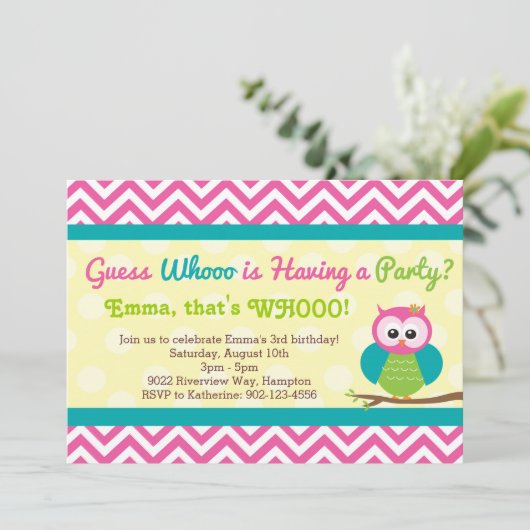 Uitnodiging van de Birthday Party van Bright Chevr (Staand voorkant)