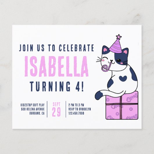 Uitnodiging van de Birthday Party van Cute Cat Kin (Voorkant)