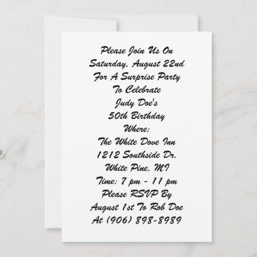  uitnodiging van de Birthday Party van de Retro Su (Achterkant)