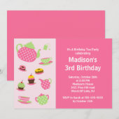 uitnodiging van de Birthday Party van Roze Tea (Voorkant / Achterkant)