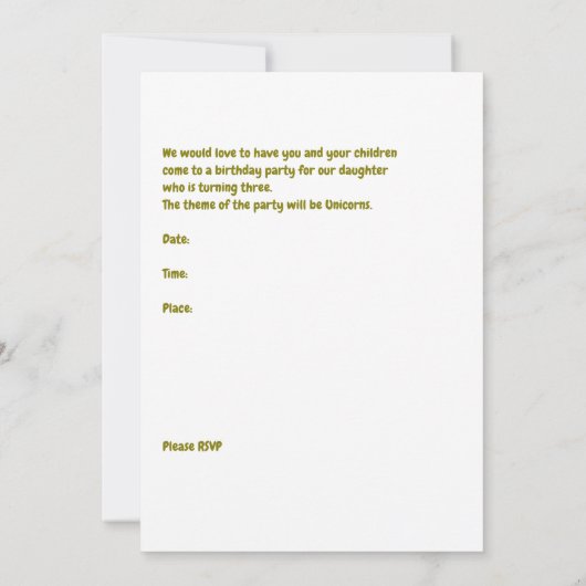 uitnodiging van de Birthday Party voor 3 jaar. Old (Achterkant)