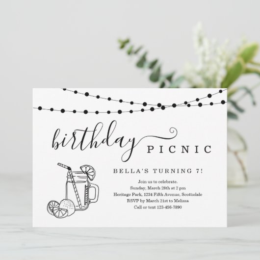 uitnodiging van de Birthday Picnic Party (Staand voorkant)