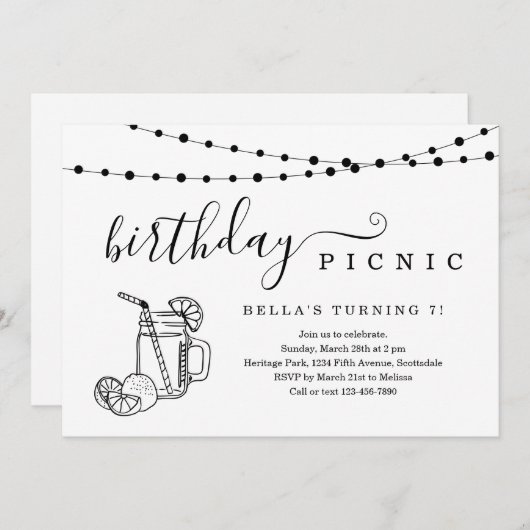 uitnodiging van de Birthday Picnic Party (Voorkant / Achterkant)