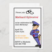 Uitnodiging van de Birthday-politiepartij (Voorkant / Achterkant)