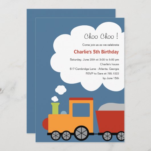 uitnodiging van de Birthday Train Party (Voorkant / Achterkant)