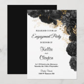 Uitnodiging van de Black and Gold Floral Engagemen (Voorkant / Achterkant)