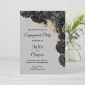 Uitnodiging van de Black and Gold Floral Engagemen (Staand voorkant)