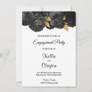 Uitnodiging van de Black and Gold Floral Engagemen