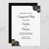 Uitnodiging van de Black and Gold Floral Engagemen (Voorkant / Achterkant)