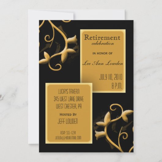 Uitnodiging van de Black and Gold Retirement Party (Voorkant)