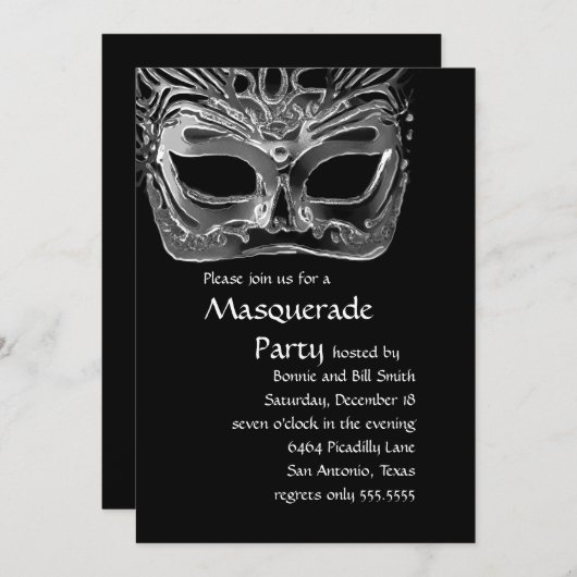 Uitnodiging van de Black and White Masquerade Part (Voorkant / Achterkant)