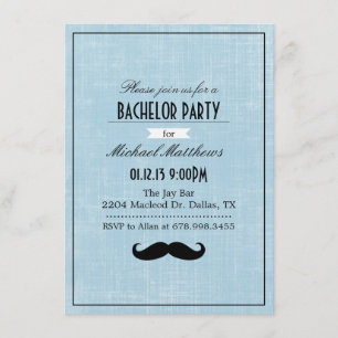 Uitnodiging van de Black & Blue Mustache Bachelor