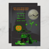 Uitnodiging van de Black Cat en Cauldron Halloween (Voorkant / Achterkant)