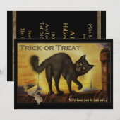  uitnodiging van de Black Cat Halloween Party (Voorkant / Achterkant)